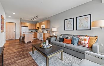 Living room with kitchen view